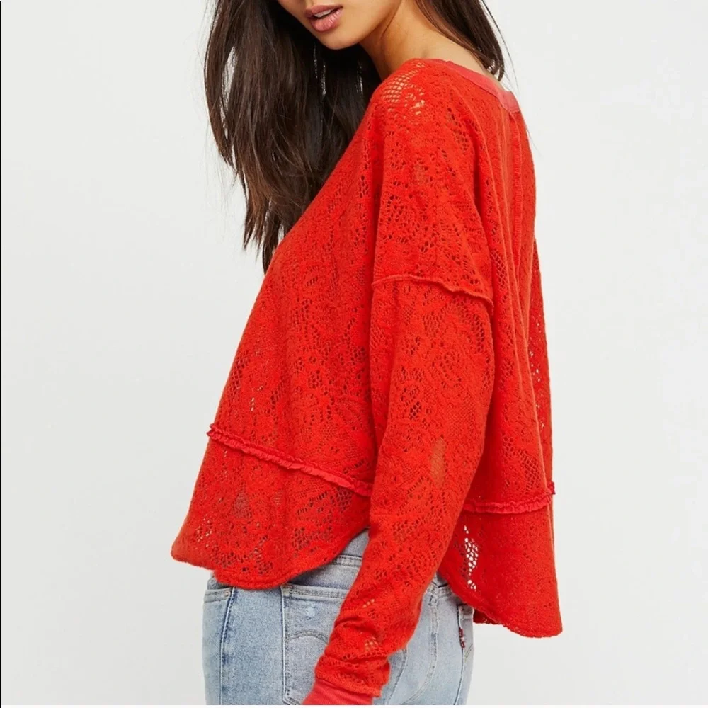 NWT FREE PEOPLE NOT COLD IN THIS LONG SLEEVE SHEER KNIT TOP Boho Chic Romantic‎